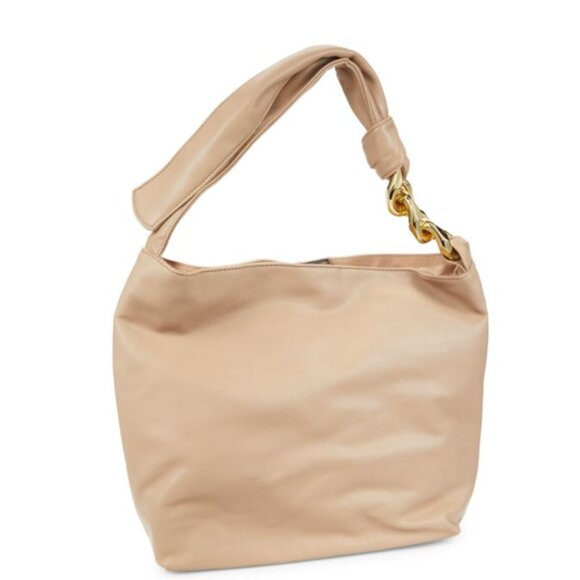 NEW Collection XIIX Taupe Vegan Leather Oversized Chain Shoulder Bag (CEXX020) - Picture 3 of 5